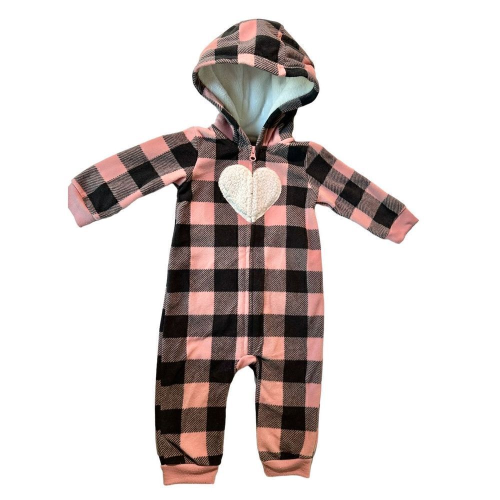 Baby Girl’s Plaid Hooded Fleece One-piece Romper, 9m